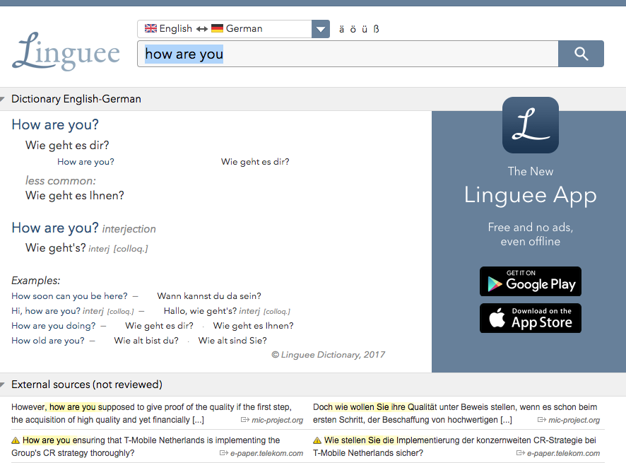 Like Google Translate, Linguee is available to download on iOS or Android and it's free!