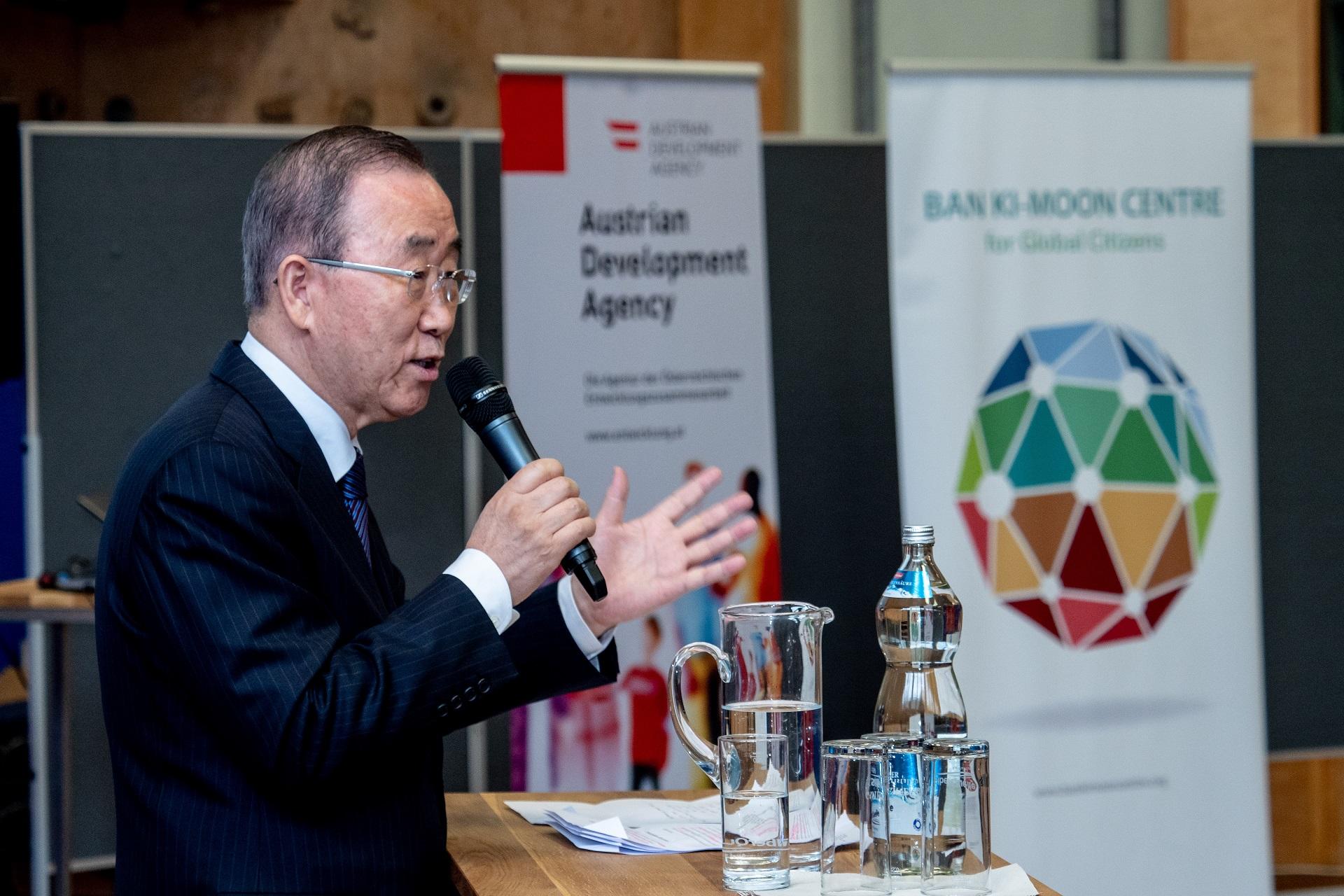 South Korean diplomat Ban Ki-moon addressing a breakout session of the Austrian Development Agency in 2018